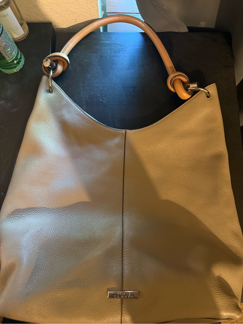 Vince Camuto Taupe Shoulder Hobo with Tan Handle